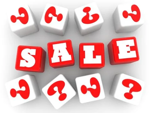 Sale concept on red cubes between question marks Stock Illustration