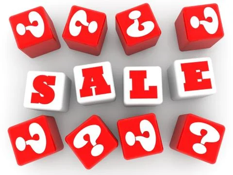 Sale concept on white cubes between question marks Stock Illustration