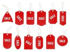 Set of blank gift box tags or sale shopping labels with rope