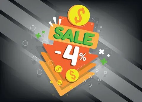 Sale discount, tags and arrow icons, four percent off, -4 Stock Illustration