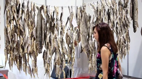 Sale of dried fish Stock Footage 80273954