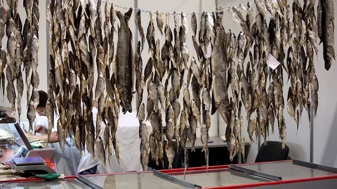 Sale of dried fish Stock Footage 80273977