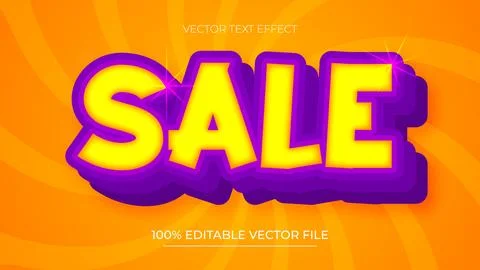 Sale editable text effect yellow and purple gradient modern comic style Stock Illustration