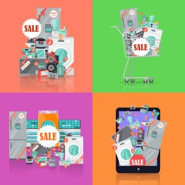 Sale in Electronics Store Vector Concepts Set Stock Illustration