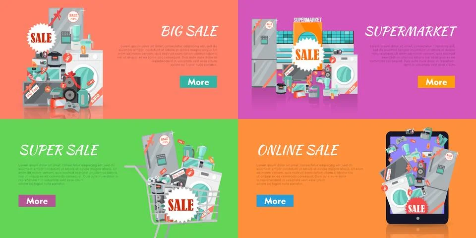 Sale in Electronics Store Vector Concepts Set Illustrazione stock