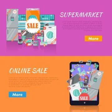 Sale in Electronics Store Vector Web Banners Stock Illustration