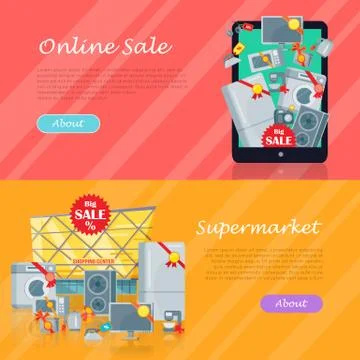 Sale in Electronics Store Vector Web Banners Illustrazione stock