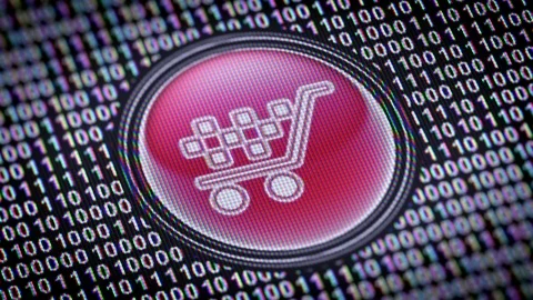 Sale icon. Binary code ( array of bits ) in the screen. Looping footage Stock Footage 110713542