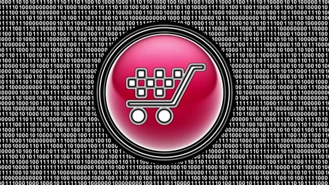 Sale icon. Binary code ( array of bits ) in the screen. Looping footage. Stock Footage 123845422