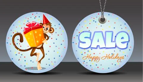 Sale Labels monkey with a gift Stock Illustration