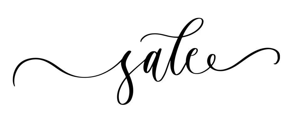 Sale lettering in elegant cursive script with decorative flourishes Stock Illustration