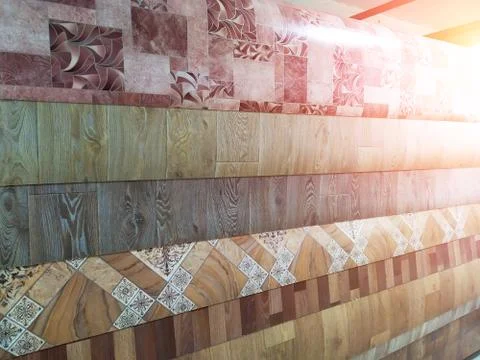 Sale of linoleum with different patterns, background, texture Foto stock
