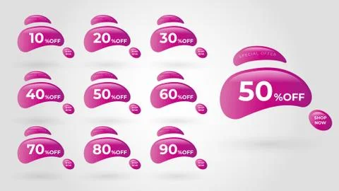 Sale Liquid Vector Tags Collection with Discounts Stock Illustration