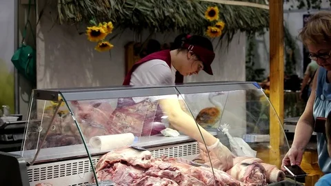 Sale of raw meat Video stock 80301525