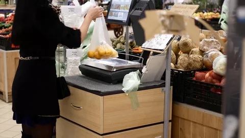 Sale, shopping, food,  woman with buying  at grocery store Stock Footage 82978782