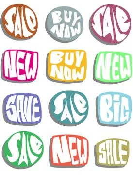Sale slogan button in multiple color over white with shadow Stock Illustration