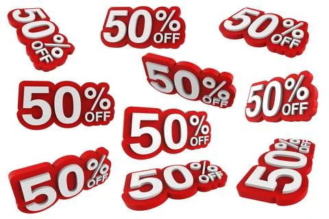 Sale tag number for 50% discount promotion. 3D illustration 库存插图