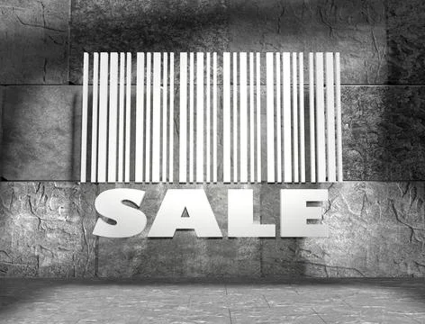 Sale text and bar code on concrete wall Sale word and bar code on concrete... 스톡 사진