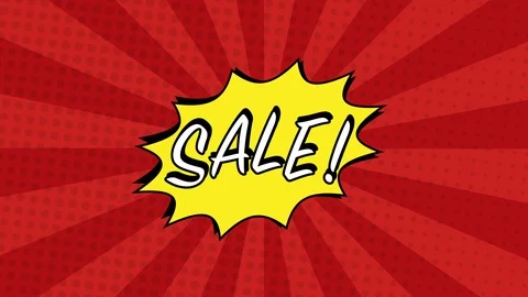 Sale text in speech balloon in comic style animation, 4K retro cartoon comic Stock Footage 127099310