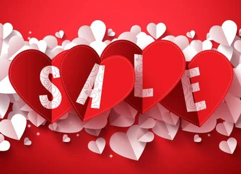 Sale text vector design for valentines day in folded red heart shape Stock Illustration