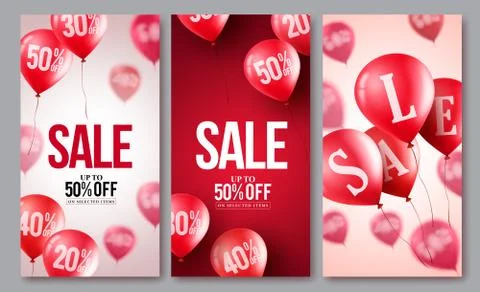 Sale vector balloons poster set. Collections of flying balloons Stock Illustration