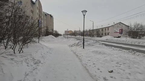 Salekhard, 23.03.24, a walk through an empty city beyond the Arctic Circle Stock Footage 301110265