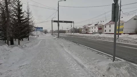 Salekhard, 23.03.24, a walk through an empty city, far north, morning Stock Footage 301110402