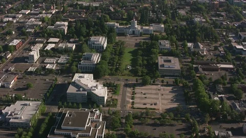Salem, Oregon circa-2017, Aerial view of Oregon State Capitol Building, Salem, Stock Footage
