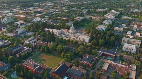 Salem, Oregon, the State Capitol Building in renovation, Willamette Stock Footage 283093865