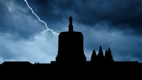 Salem: Thunderstorm and Lightning Flash over the Oregon State Capital Building Stock Footage 302710500