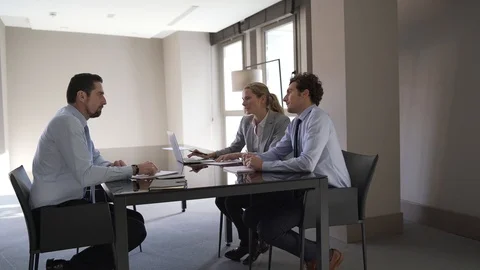 Saleman having an interview for a job Video stock 121466852