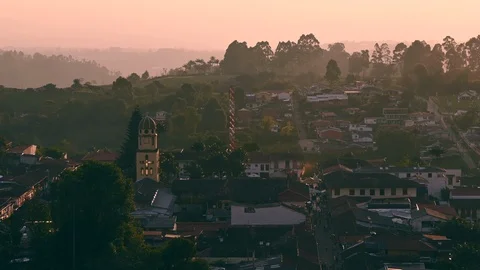 Salento, Colombia : panoramic view of the ancient colonial city Stock Footage 124394475
