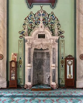 Salepcioglu Mosque Interior: Ornate Mihrab, Calligraphy, and Floral Motifs Stock Photos