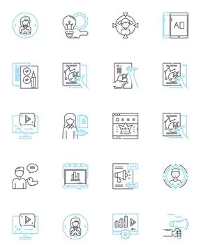 Sales administration linear icons set. forecasting, quotas, targets, pipeline Stock Illustration