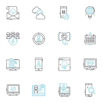 Sales analysis linear icons set. Revenue, Performance, Growth, Forecasting Stock Illustration