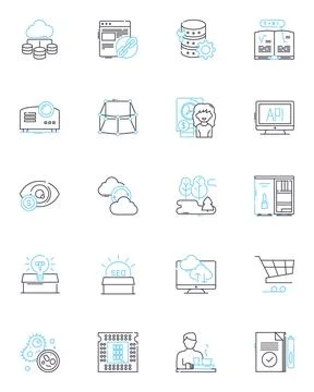 Sales analysis linear icons set. Revenue, Performance, Growth, Forecasting Stock Illustration