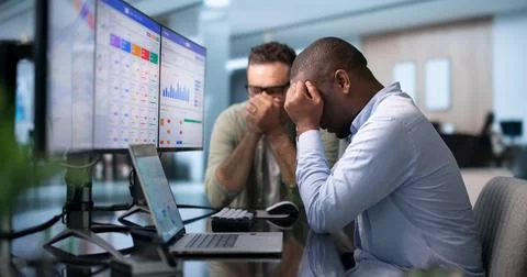 Sales Analyst Struggles With CRM Software Headache While Tracking Sales Leads 写真素材