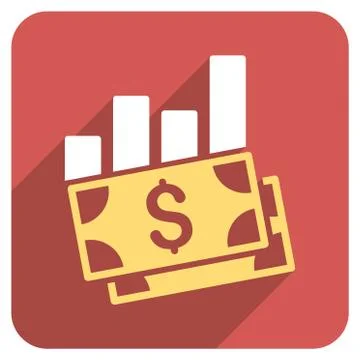 Sales Bar Chart Flat Rounded Square Icon with Long Shadow Stock Illustration