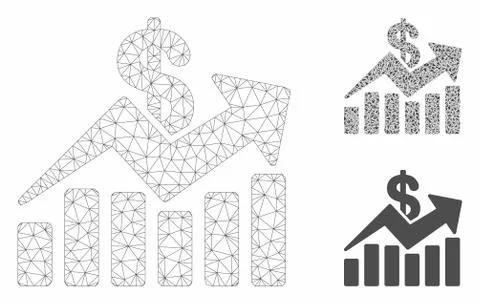 Sales Bar Chart Trend Vector Mesh Carcass Model and Triangle Mosaic Icon Stock Illustration