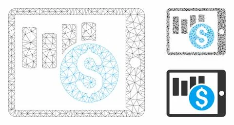 Sales Chart on PDA Vector Mesh Network Model and Triangle Mosaic Icon Stock Illustration