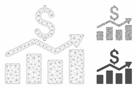 Sales Chart Vector Mesh Wire Frame Model and Triangle Mosaic Icon 库存插图