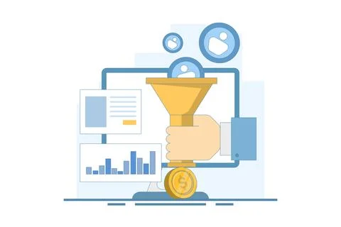 Sales Conversion Concept, Lead capture, Sales funnel on website. Illustrazione stock
