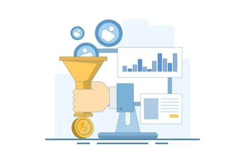 Sales Conversion Concept, Lead capture, Sales funnel on website. Illustrazione stock