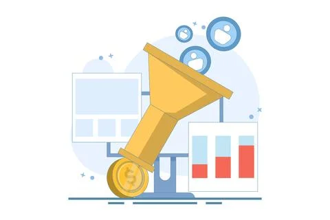 Sales Conversion Concept, Lead capture, Sales funnel on website. Illustrazione stock