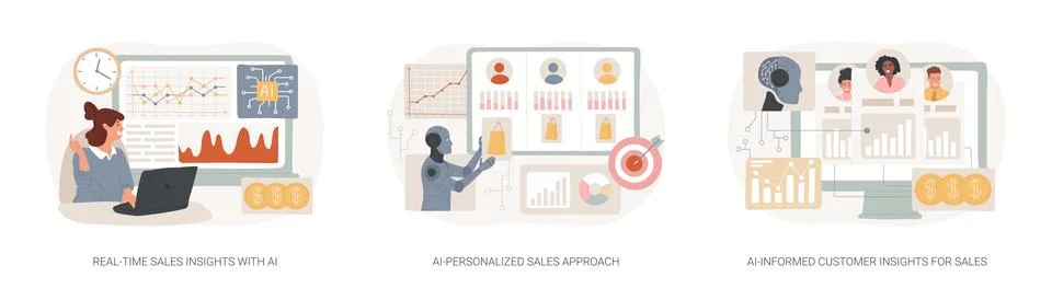 Sales Customization with AI abstract concept vector illustrations. Illustrazione stock