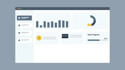 Sales dashboard in browser with charts and stat cards, slate gray Vídeos de archivo 342593877