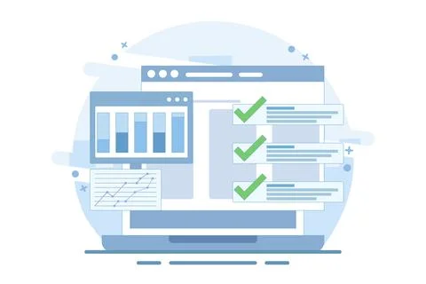 Sales data growth graph analysis report concept on computer or pc Stock Illustration