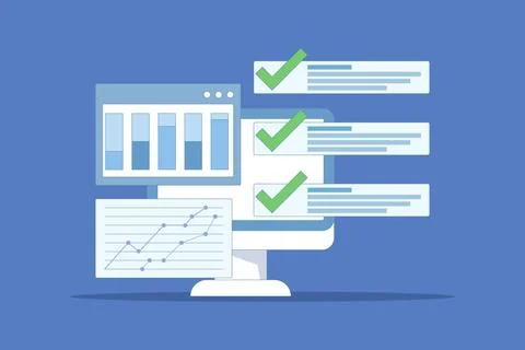 Sales data growth graph analysis report concept on computer or pc Stock Illustration
