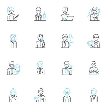 Sales data linear icons set. Revenue, Profit, Expenses, Salesforce, Forecasting Stock Illustration