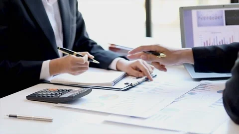 The sales department is having a monthly summary meeting Stock Footage 217487014